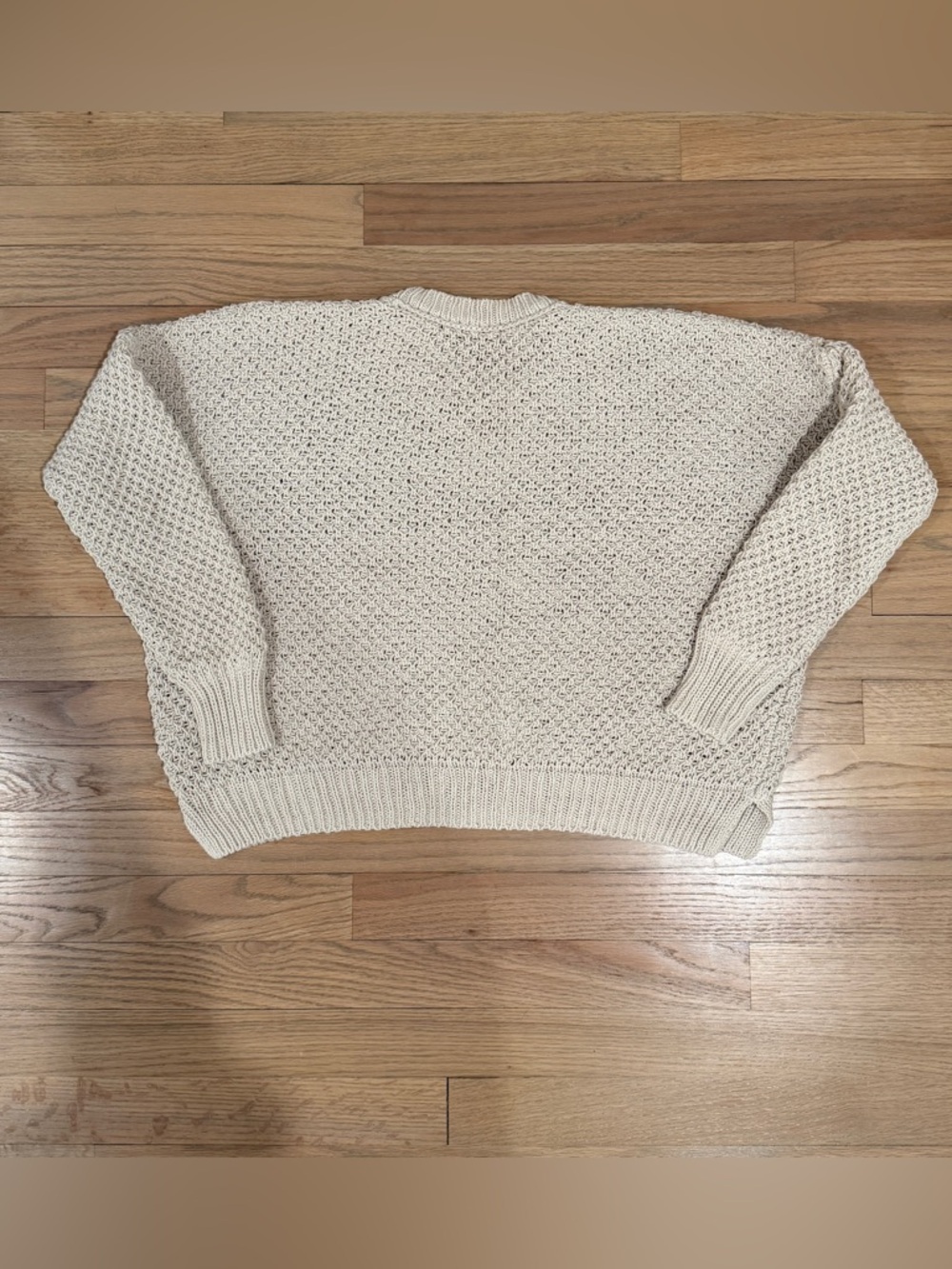 Madewell Cream Open-Stitch Crewneck Sweater, Size Medium - Picture 2 of 3
